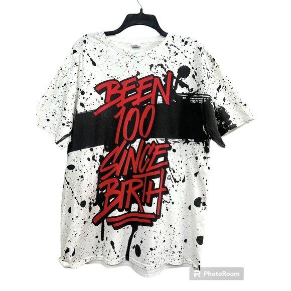 Vtg Y2K Been 100 Since Birth T-Shirt XL All Over Print Paint Splatter Delta Pro - Picture 1 of 6